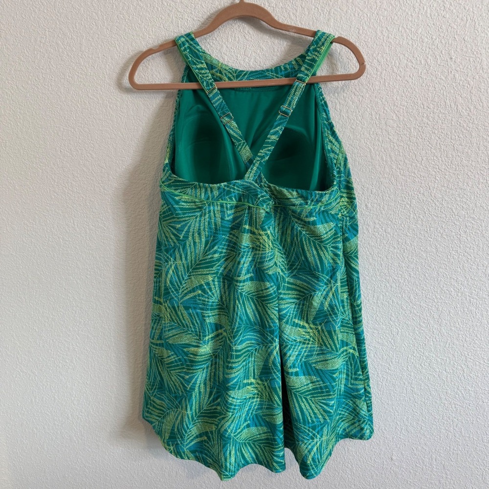 Lands End Womens 22W Swim Dress Green Palm Leaf Print Chlorine Resistant New - Picture 2 of 7
